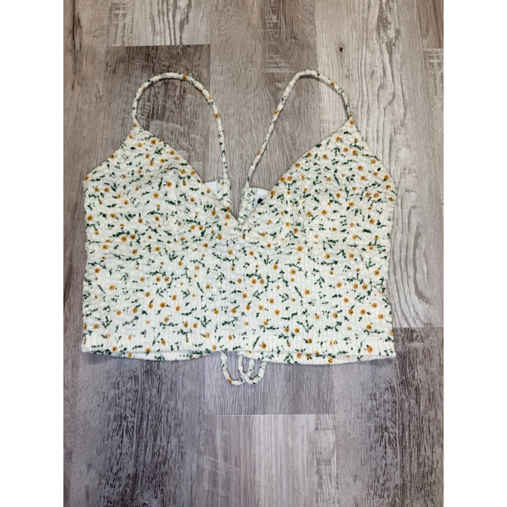 Windsor Floral Crop Cami Top Women’s Large Cream Yellow Tie Front. Ruched. Fairy